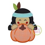 Indian Boy Pumpkin Peeker Applique | Machine Embroidery Designs by JuJu
