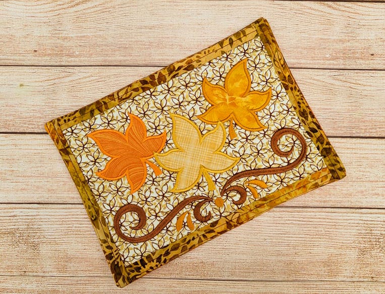 ITH Autumn Leaves Mug Rug | Machine Embroidery Designs by JuJu