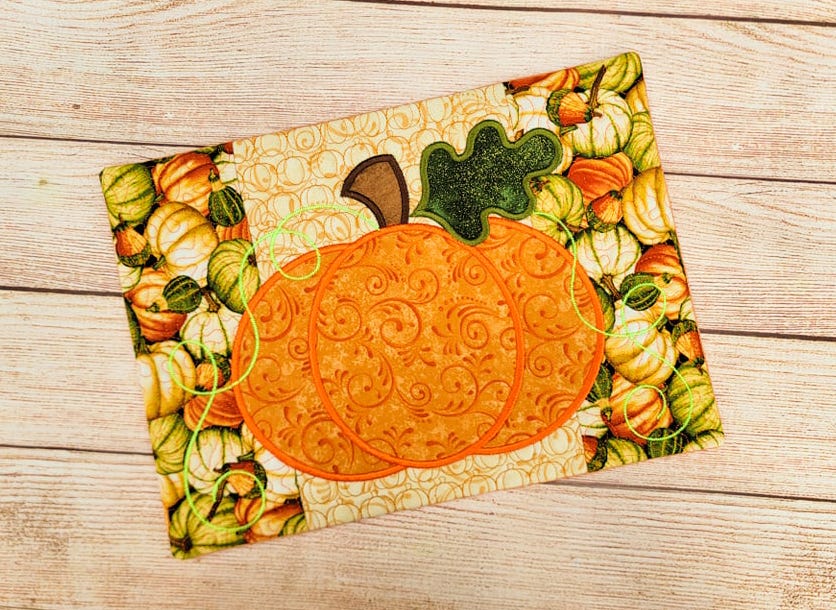 ITH Autumn Pumpkin Mug Rug | Machine Embroidery Designs by JuJu