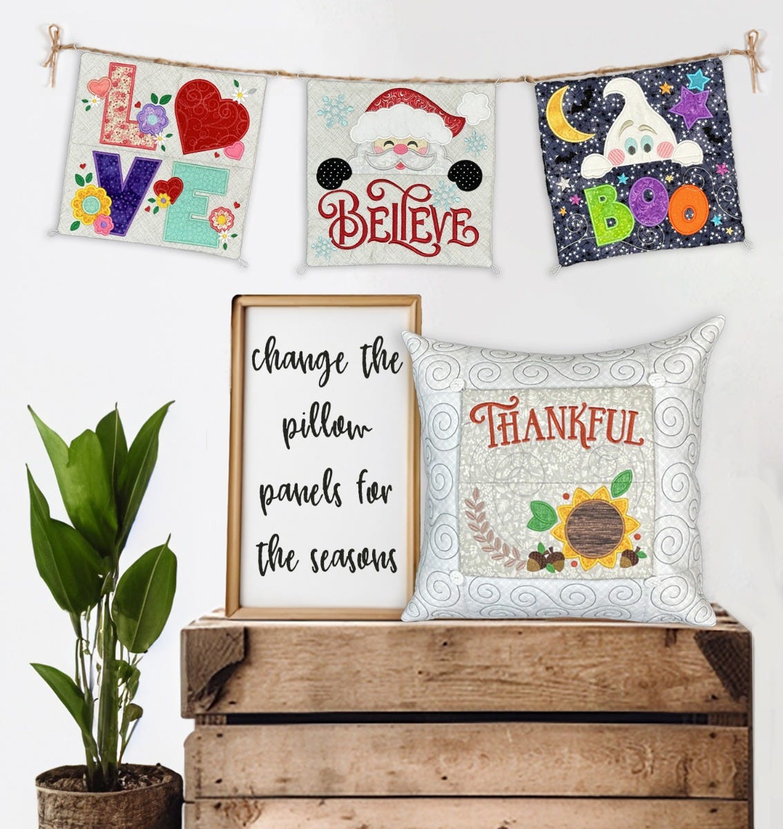 ITH Interchangeable Seasonal Pillow 2 | Machine Embroidery Designs by JuJu