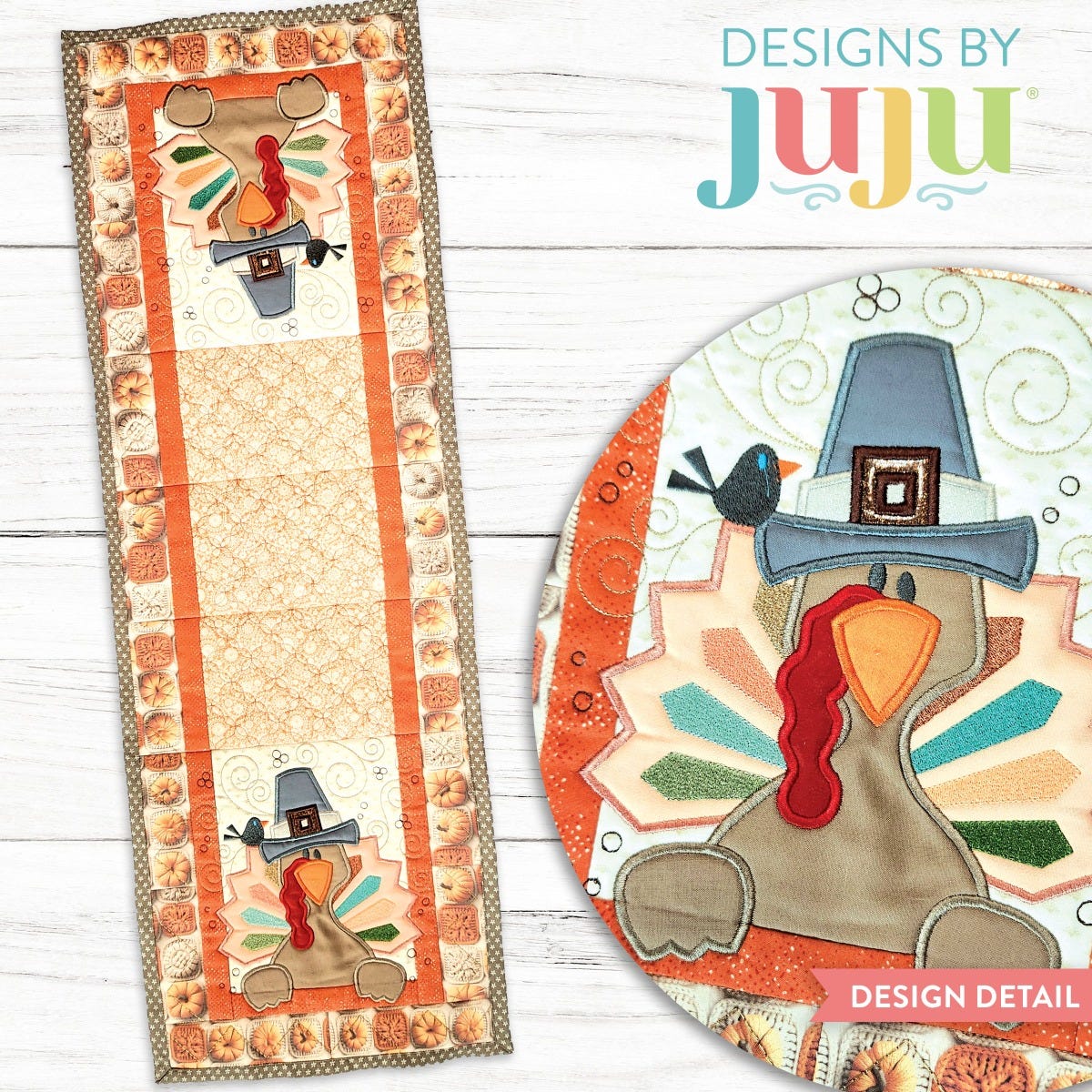 In The Hoop Modular Turkey Table Runner Project | Designs by JuJu