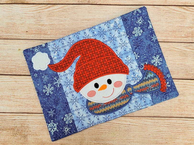 ITH Snowman Mug Rug | Machine Embroidery Designs by JuJu