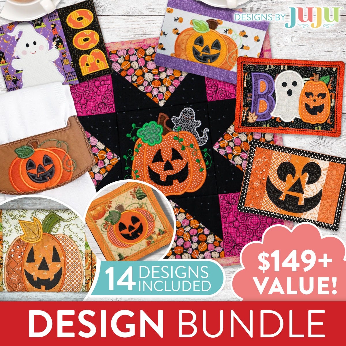 Jack o Lantern Embroidery Designs and In The Hoop Bundle