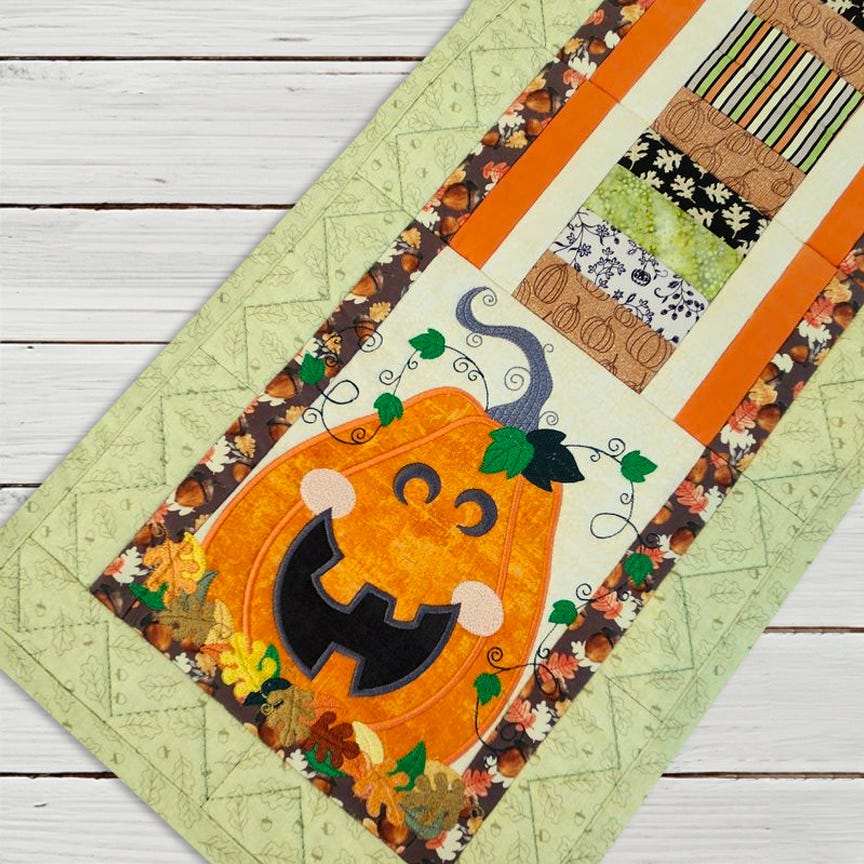 ITH Modular Jack O Lantern Table Runner | Machine Embroidery Designs by JuJu