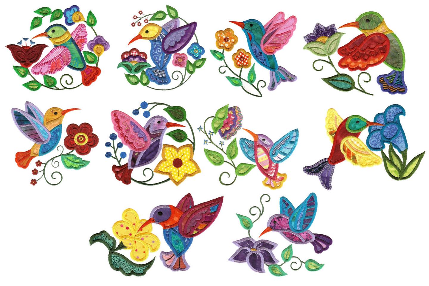 Jumbo Jacobean Hummingbirds Applique Machine Embroidery Designs by JuJu 