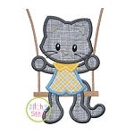 Kitty in the Swing Boy Applique | Machine Embroidery Designs by JuJu
