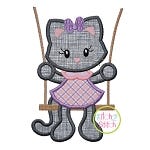 Kitty in the Swing Girl Applique | Machine Embroidery Designs by JuJu