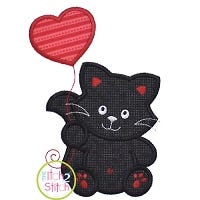 Kitty with Heart Balloon Boy Applique Design | Machine Embroidery Designs by JuJu