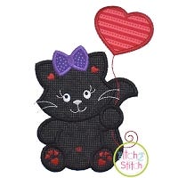 Kitty with Heart Balloon Girl Applique Design | Machine Embroidery Designs by JuJu