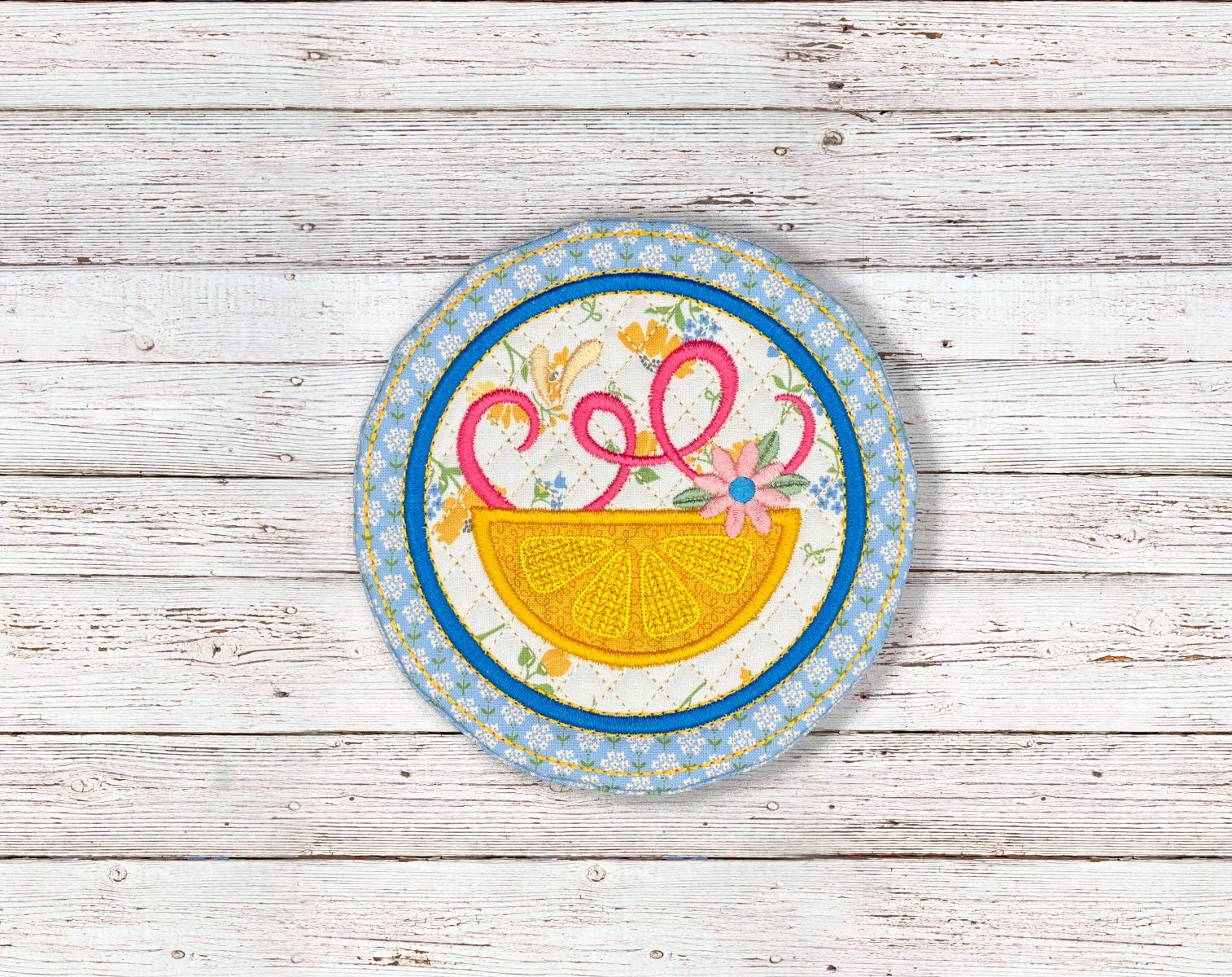 ITH Fresh Lemons Coaster| Machine Embroidery Designs by JuJu