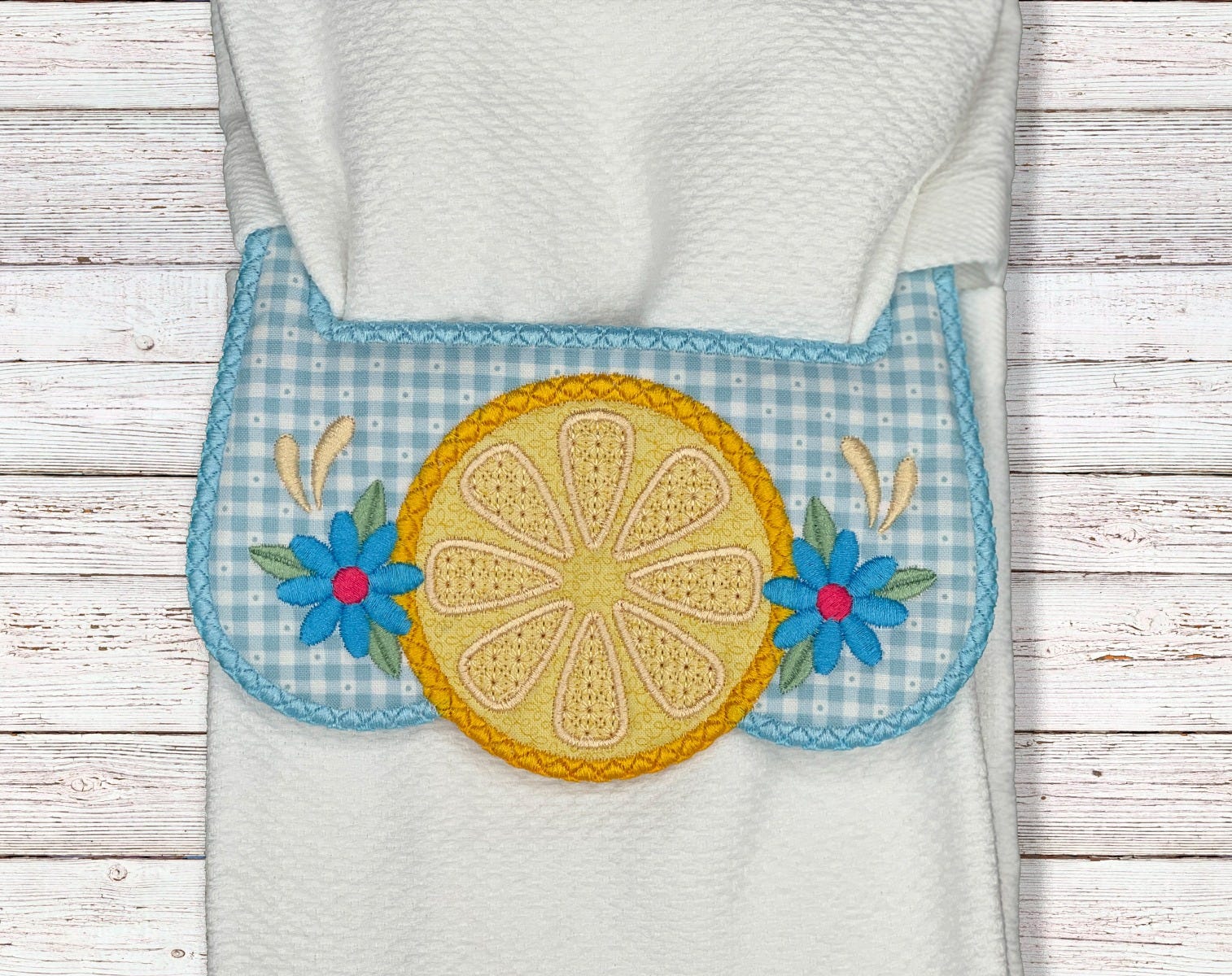 ITH Fresh Lemons Wrap Around Towel Topper | Machine Embroidery Designs by JuJu