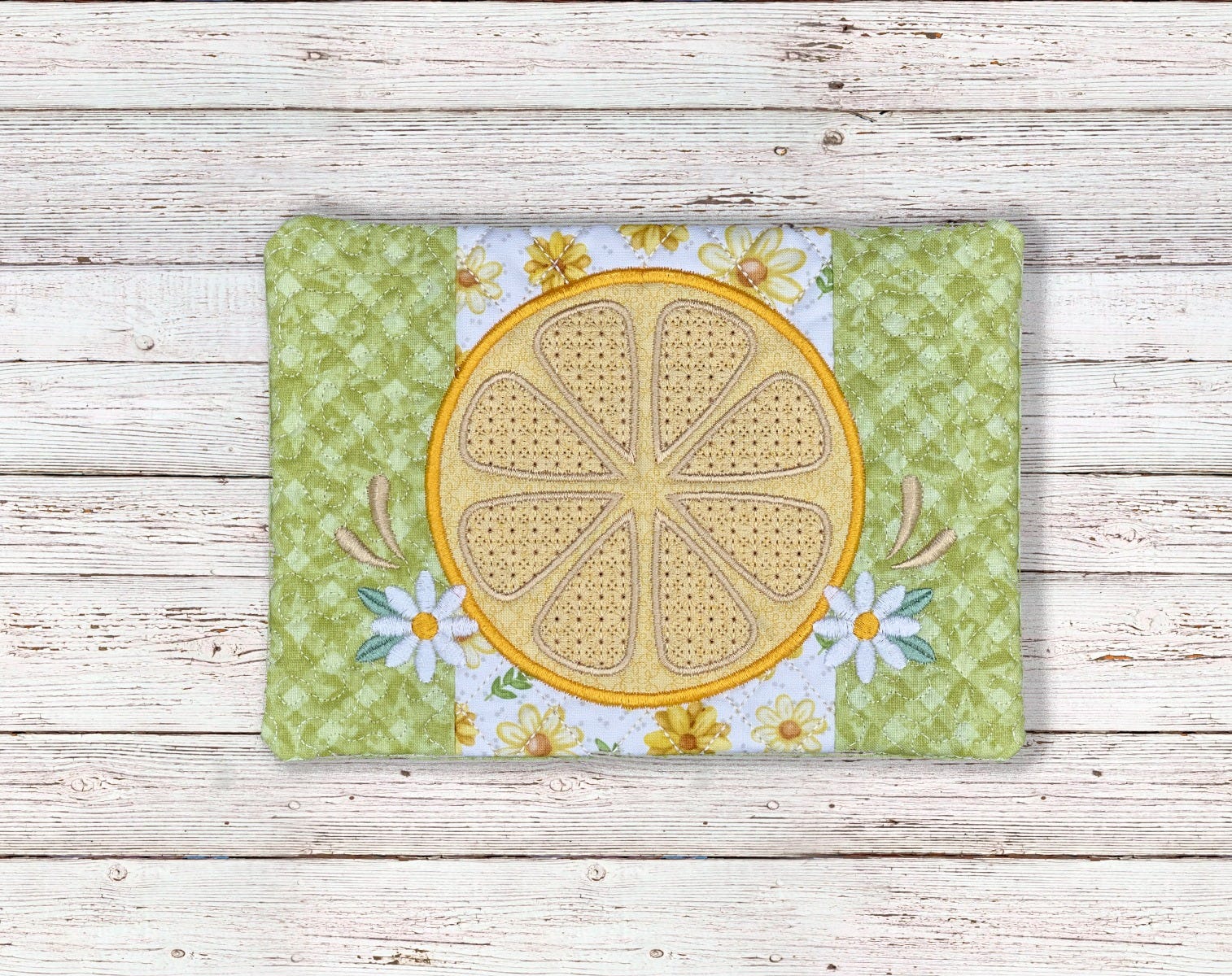 ITH Fresh Lemons Circle Mug Rug | Machine Embroidery Designs by JuJu