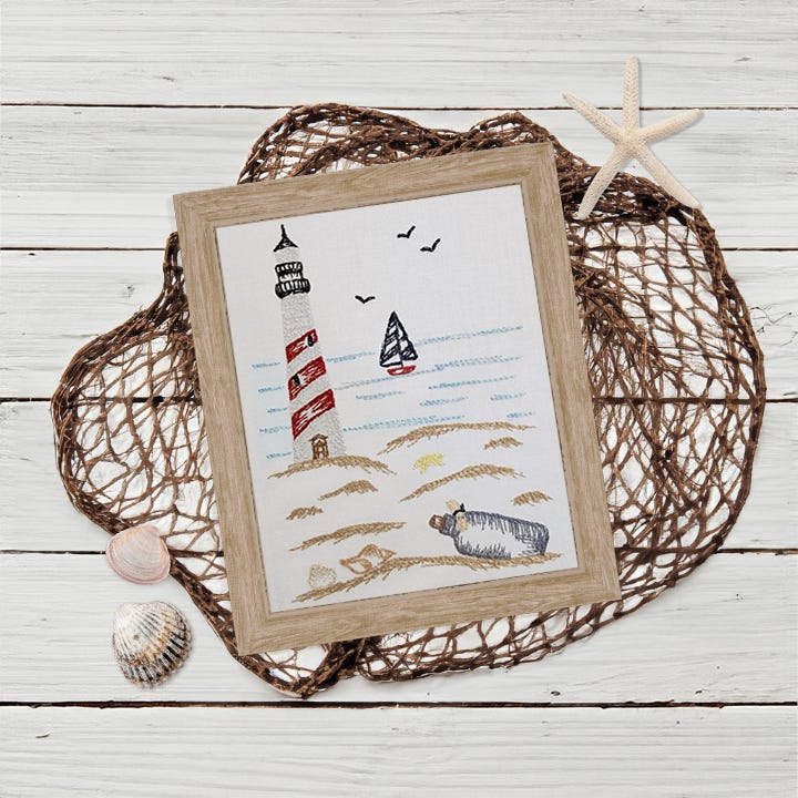 Seaside Lighthouse Vintage Sketch | Machine Embroidery Designs by JuJu	