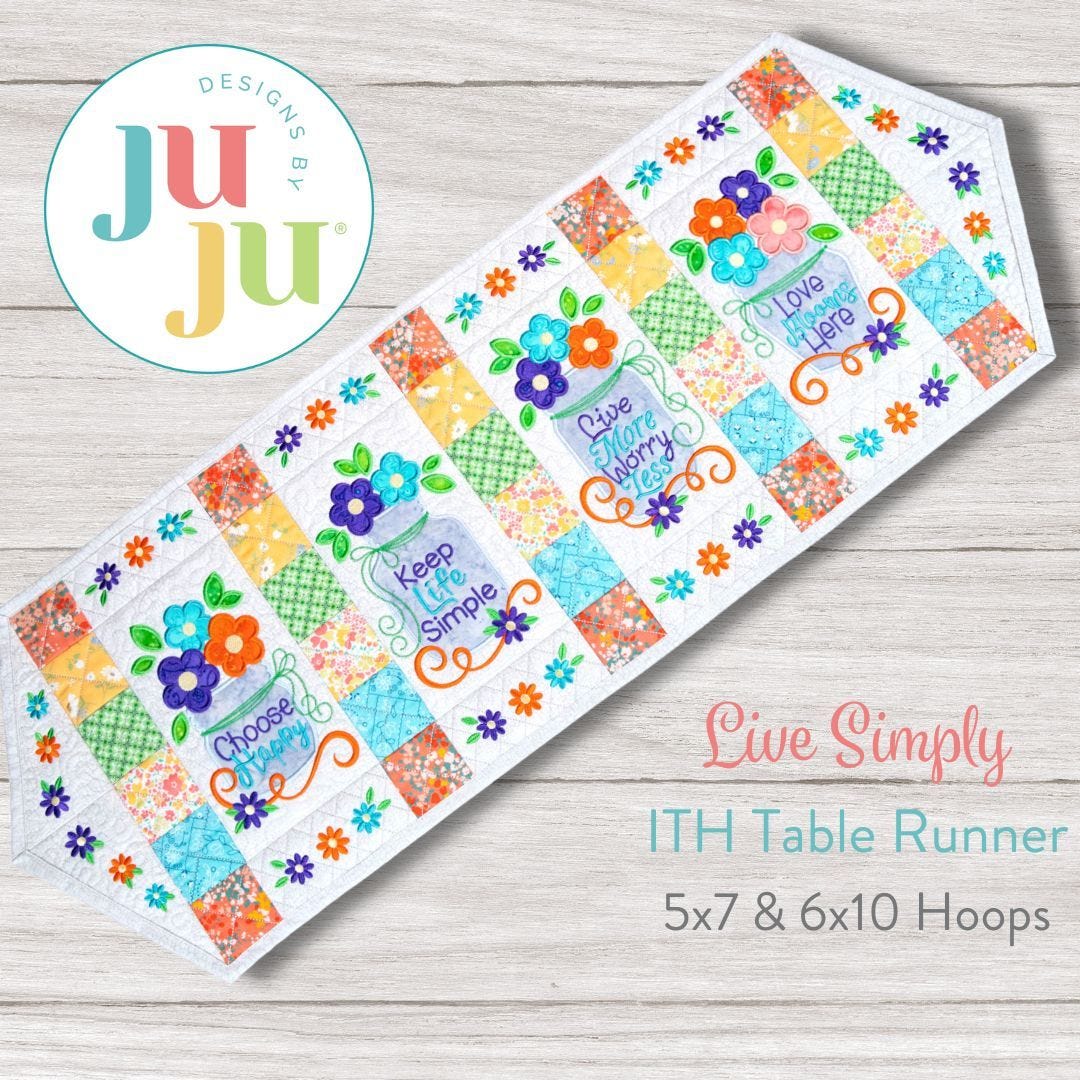 ITH Live Simply Mason Jar Table Runner | Machine Embroidery Designs by JuJu
