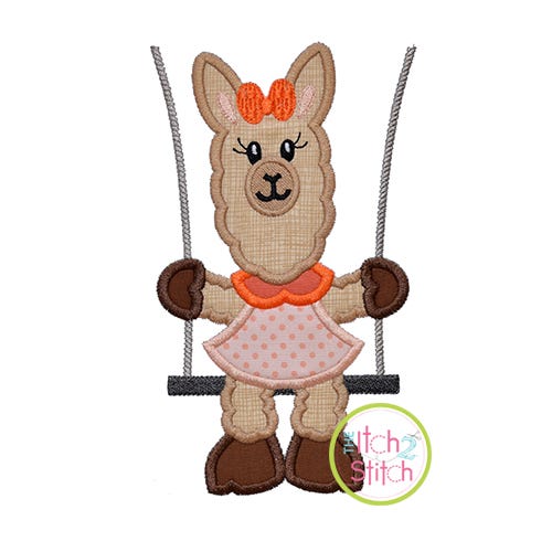 Llama in the Swing Girl Applique | Machine Embroidery Designs by JuJu
