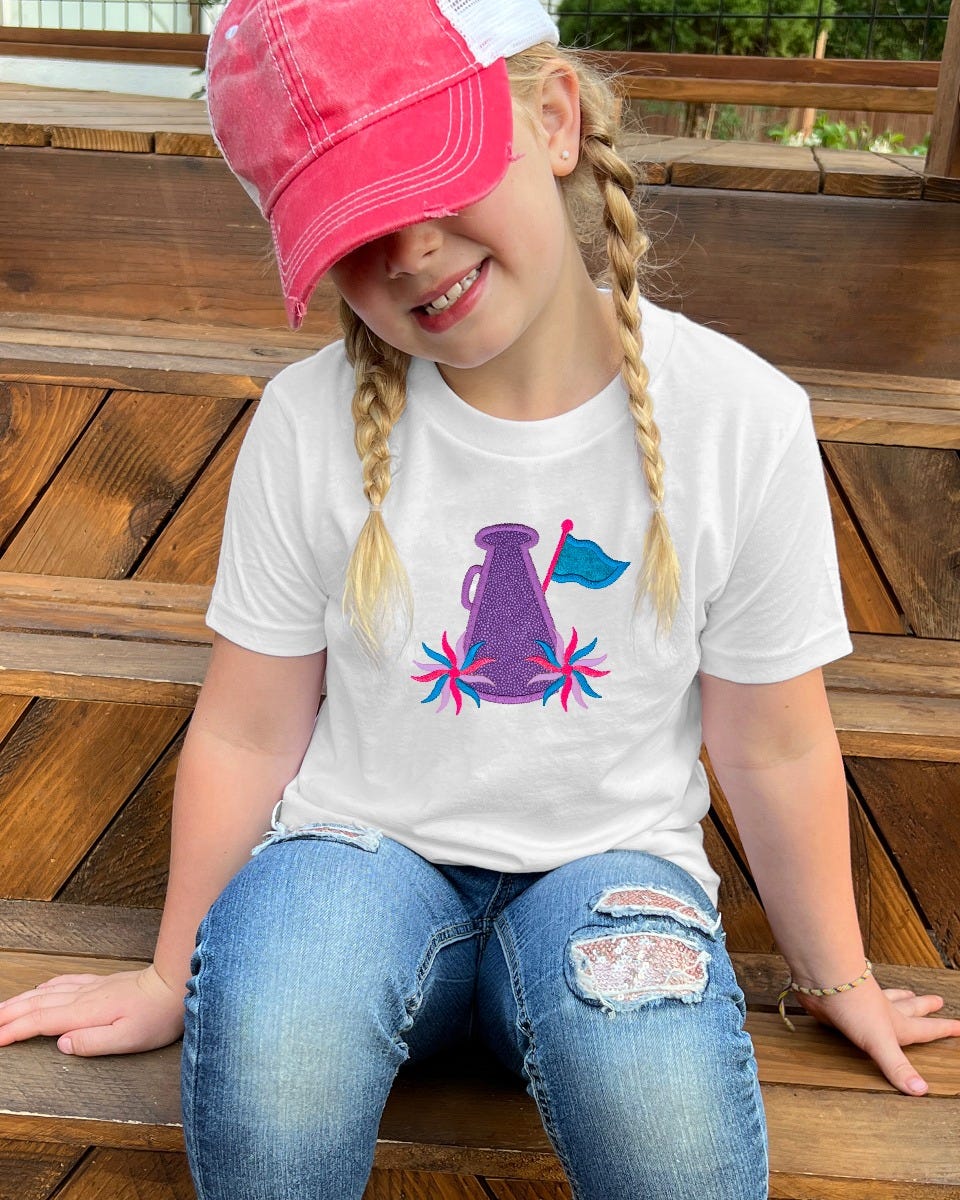 Megaphone Pom Poms Applique | Machine Embroidery Designs by JuJu