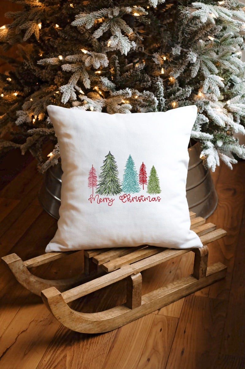 Merry Christmas Trees Vintage Sketch | Machine Embroidery Designs by JuJu