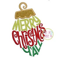 Merry Christmas Y'all Ornament Embroidery | Machine Embroidery Designs by JuJu