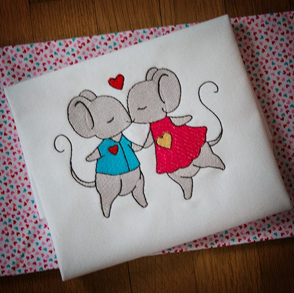 Cute Valentine Mice Filled Machine Embroidery Designs by JuJu