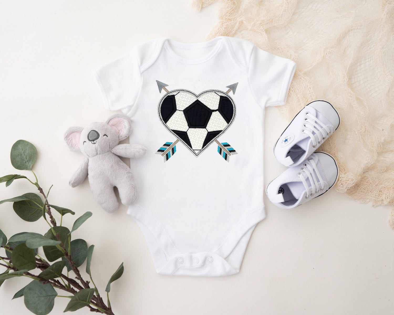 Soccer Ball Heart Arrow Applique | Machine Embroidery Designs by JuJu