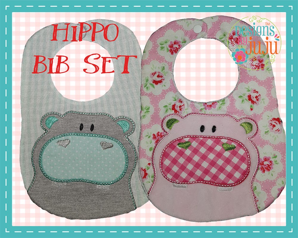 Hippo Baby Bib | Machine Embroidery Designs by JuJu