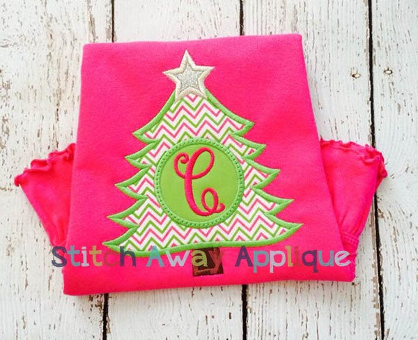 Christmas Tree Monogram Circle | Machine Embroidery Designs by JuJu/ Stitch Away Applique