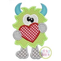 Monster Holding Heart Applique Design | Machine Embroidery Designs by JuJu