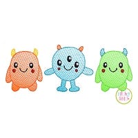 Monster Trio Sketch | Machine Embroidery Designs by JuJu