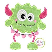 Monster with Heart Chain Applique Design | Machine Embroidery Designs by JuJu