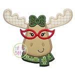 Moose Glasses Girl Applique | Machine Embroidery Designs by JuJu