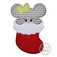 Mouse in Stocking Girl Applique | Machine Embroidery Designs by JuJu