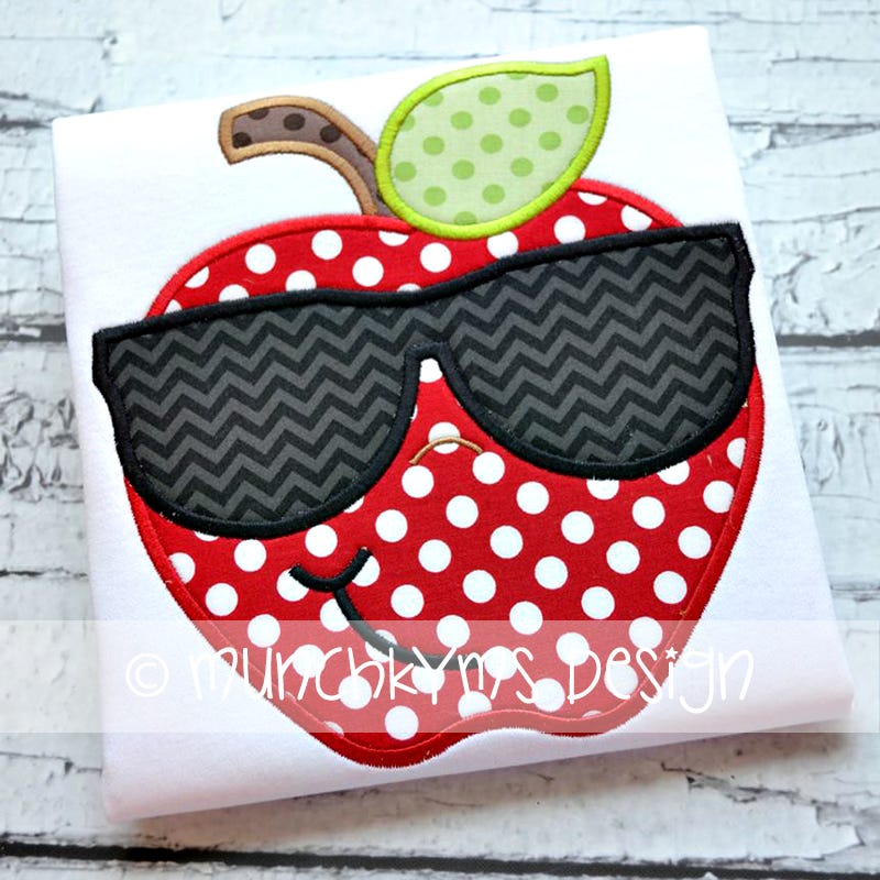 Mr. Cool Apple Applique | Machine Embroidery Designs by JuJu