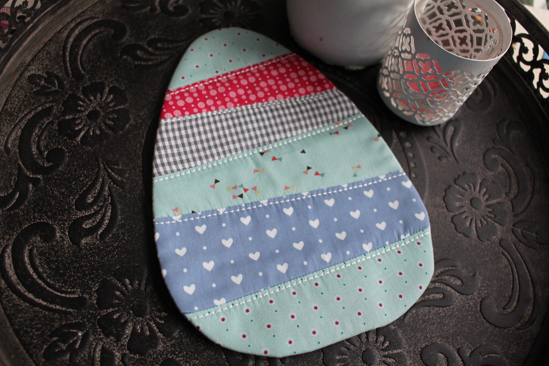 Mug Rug Pieced Easter Egg | Machine Embroidery Designs by JuJu