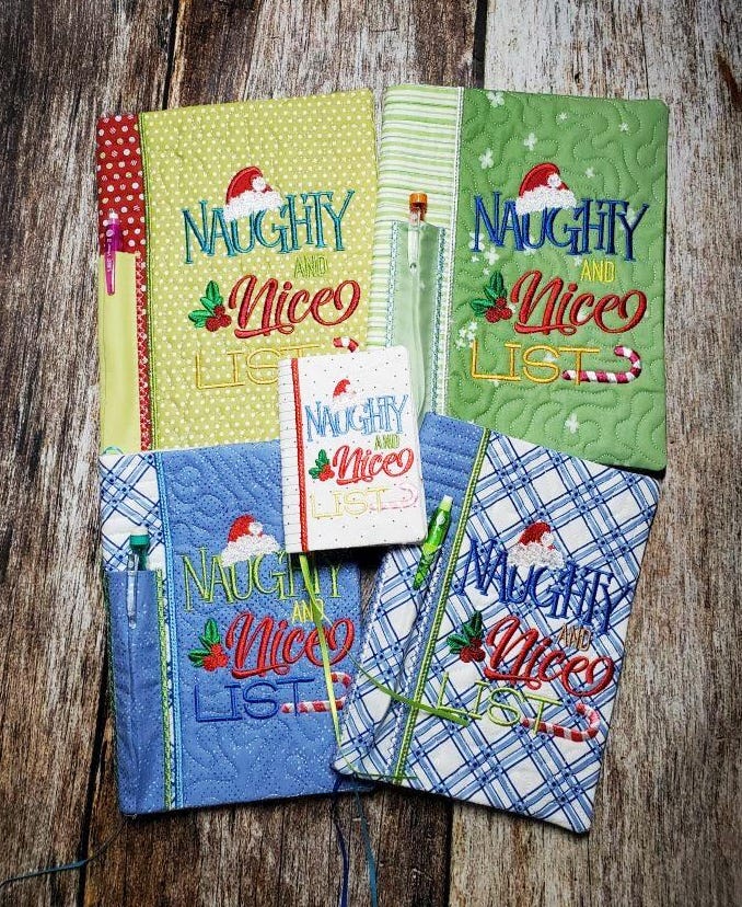Naughty And Nice List Christmas Notebook Covers | Machine Embroidery Designs by JuJu