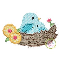 Nest with Birds Applique Design | Machine Embroidery Designs by JuJu