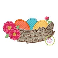 Nest with Eggs Applique Design | Machine Embroidery Designs by JuJu