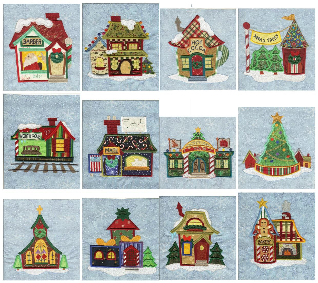 Jumbo North Pole Village Set 2 Applique Machine Embroidery Designs by JuJu 