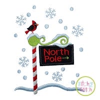 North Pole with Cardinal Applique | Machine Embroidery Designs by JuJu