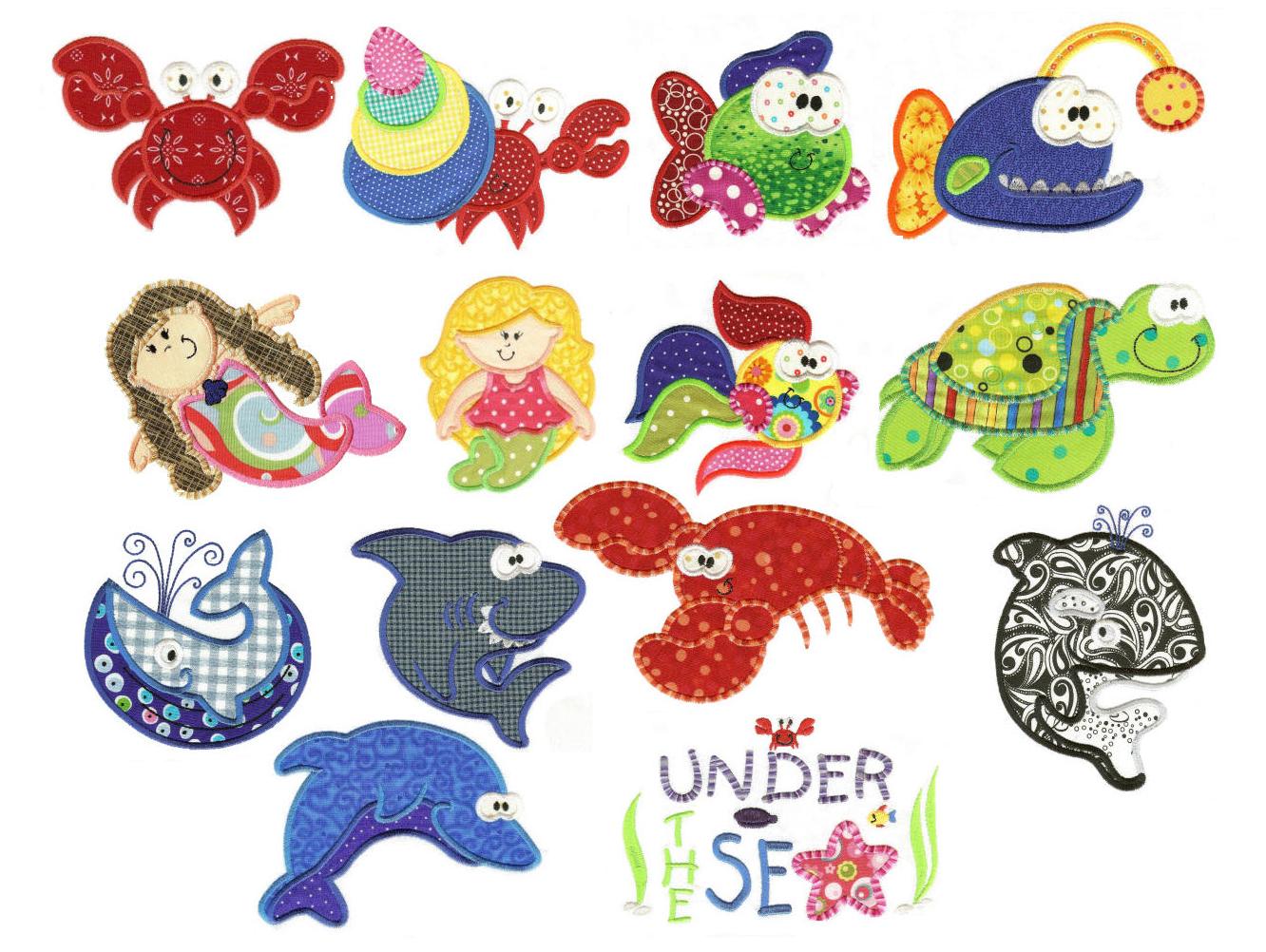 Fun in the Ocean Applique Machine Embroidery Designs by JuJu 