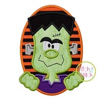 Oval Frankenstein Applique | Machine Embroidery Designs by JuJu