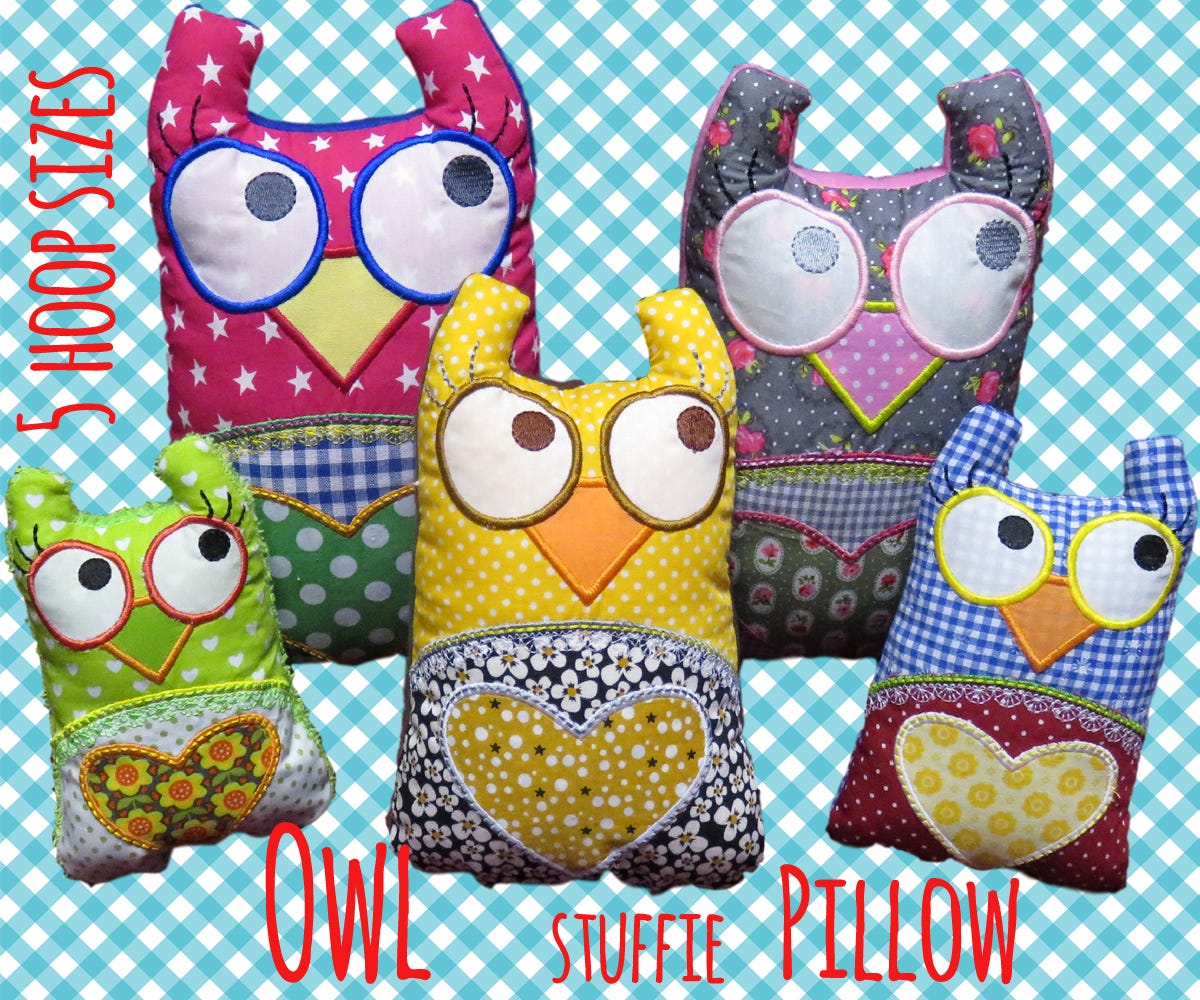 Owl Stuffie Pillow | Machine Embroidery Designs by JuJu