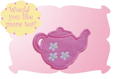 Tea Pot Applique | Machine Embroidery Designs by JuJu