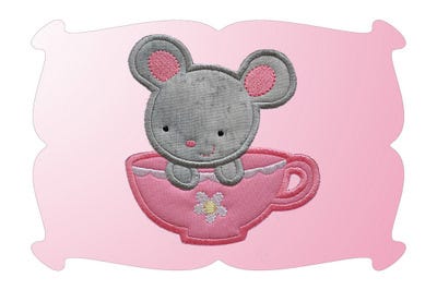 Tea Cup Mouse Applique | Machine Embroidery Designs by JuJu