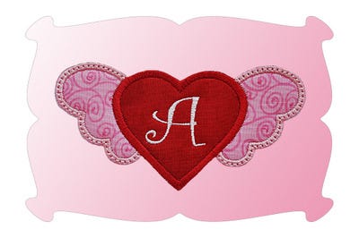 Monogrammed Heart with Wings Applique | Machine Embroidery Designs by JuJu