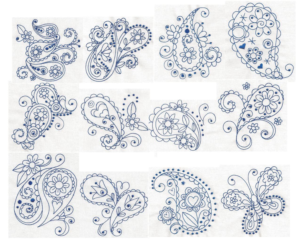 Paisley Blues Redwork Machine Embroidery Designs by JuJu