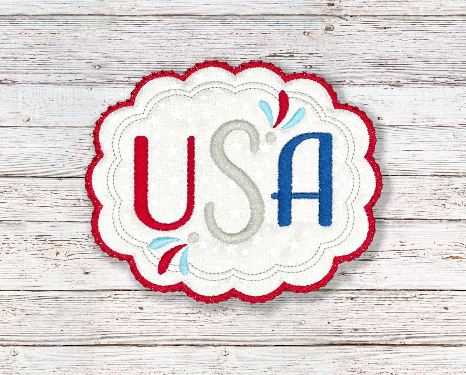 ITH Patriotic USA Mug Rug | Machine Embroidery Designs by JuJu