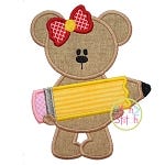 Pencil Bear Girl Applique | Machine Embroidery Designs by JuJu