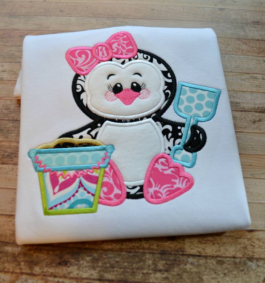 Penguin Girl Sand Bucket Applique | Machine Embroidery Designs by JuJu