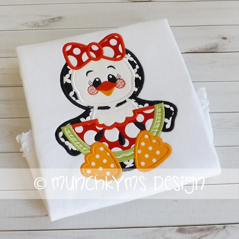 Penguin Girl Watermelon Applique | Machine Embroidery Designs by JuJu