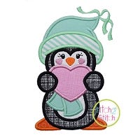 Penguin Holding Heart Girl Applique | Machine Embroidery Designs by JuJu
